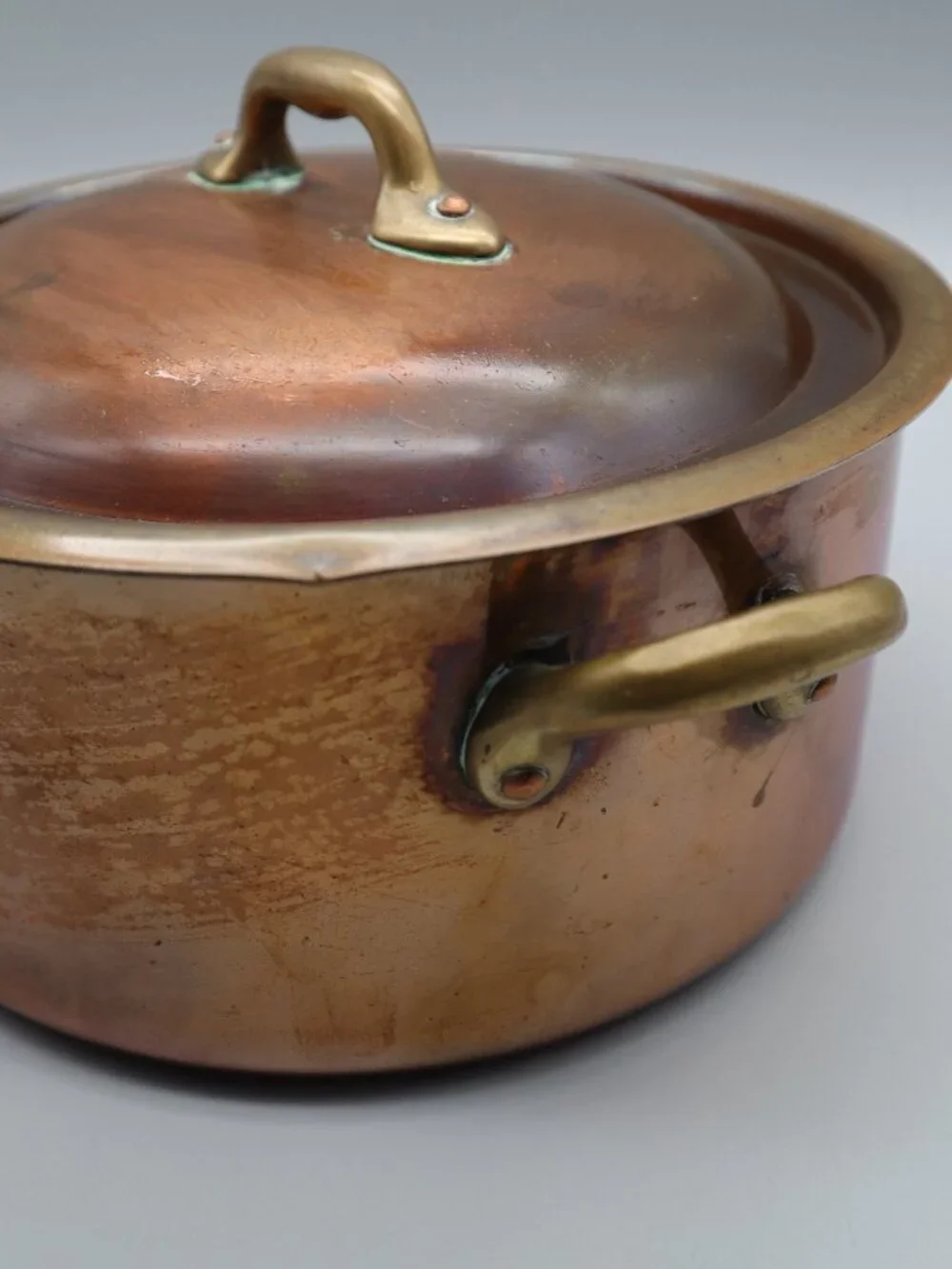 Vtg French Copper Faitout Pot Casserole Dutch Oven w/ Lid 8